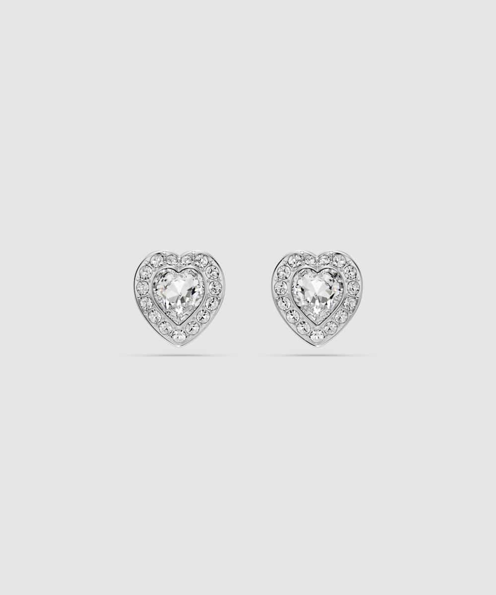 Pendientes de botón ss25 capsule bañado en rodio con cristales en forma de corazón - Swarovski - Blanco Blanco-1
