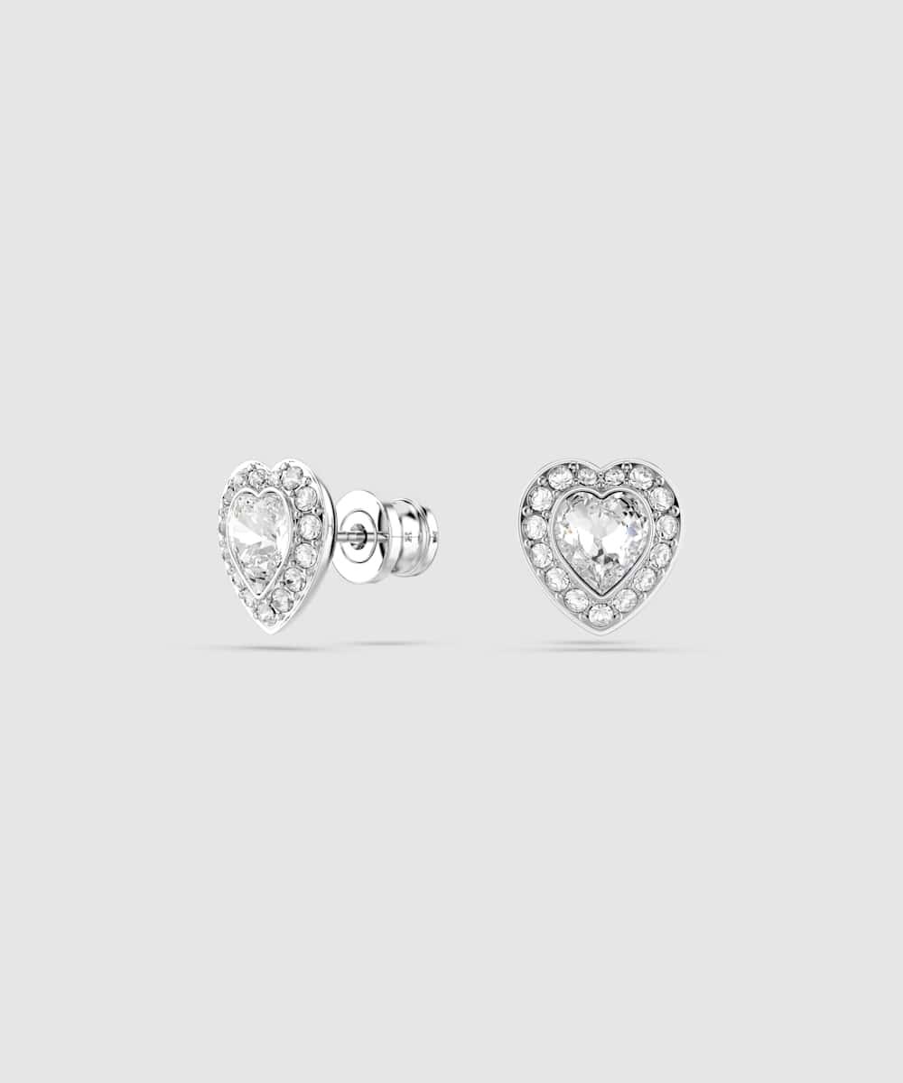 Pendientes de botón ss25 capsule bañado en rodio con cristales en forma de corazón - Swarovski - Blanco Blanco-2