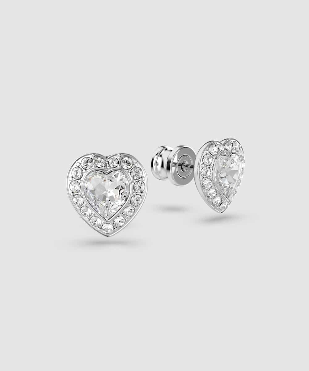 Pendientes de botón ss25 capsule bañado en rodio con cristales en forma de corazón - Swarovski - Blanco Blanco-3