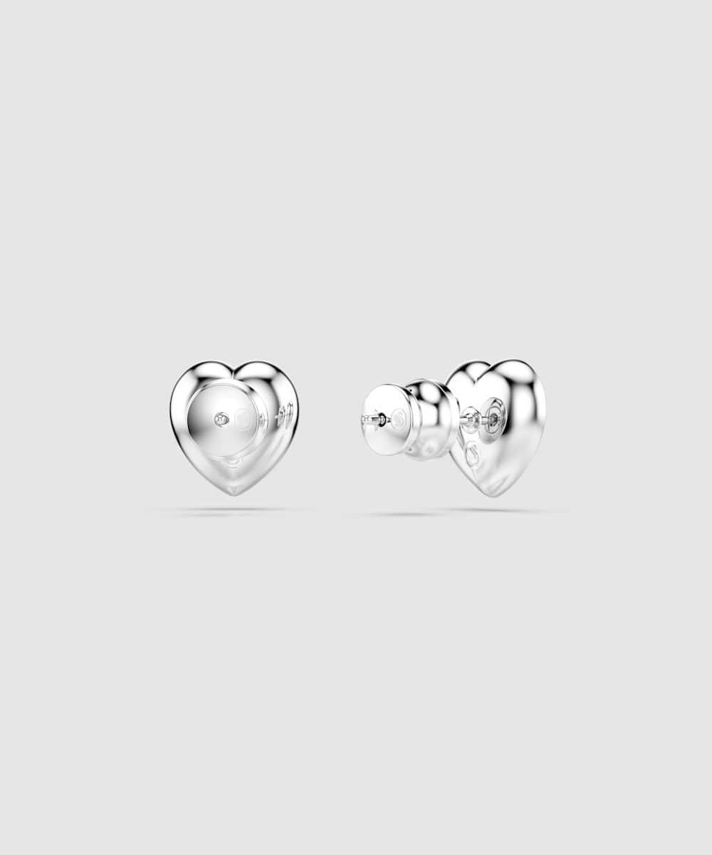Pendientes de botón ss25 capsule bañado en rodio con cristales en forma de corazón - Swarovski - Blanco Blanco-4