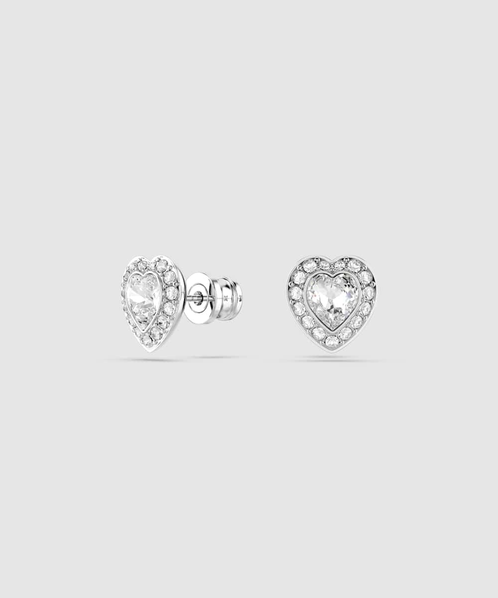 Pendientes de botón ss25 capsule bañado en rodio con cristales en forma de corazón - Swarovski - Blanco Blanco-5