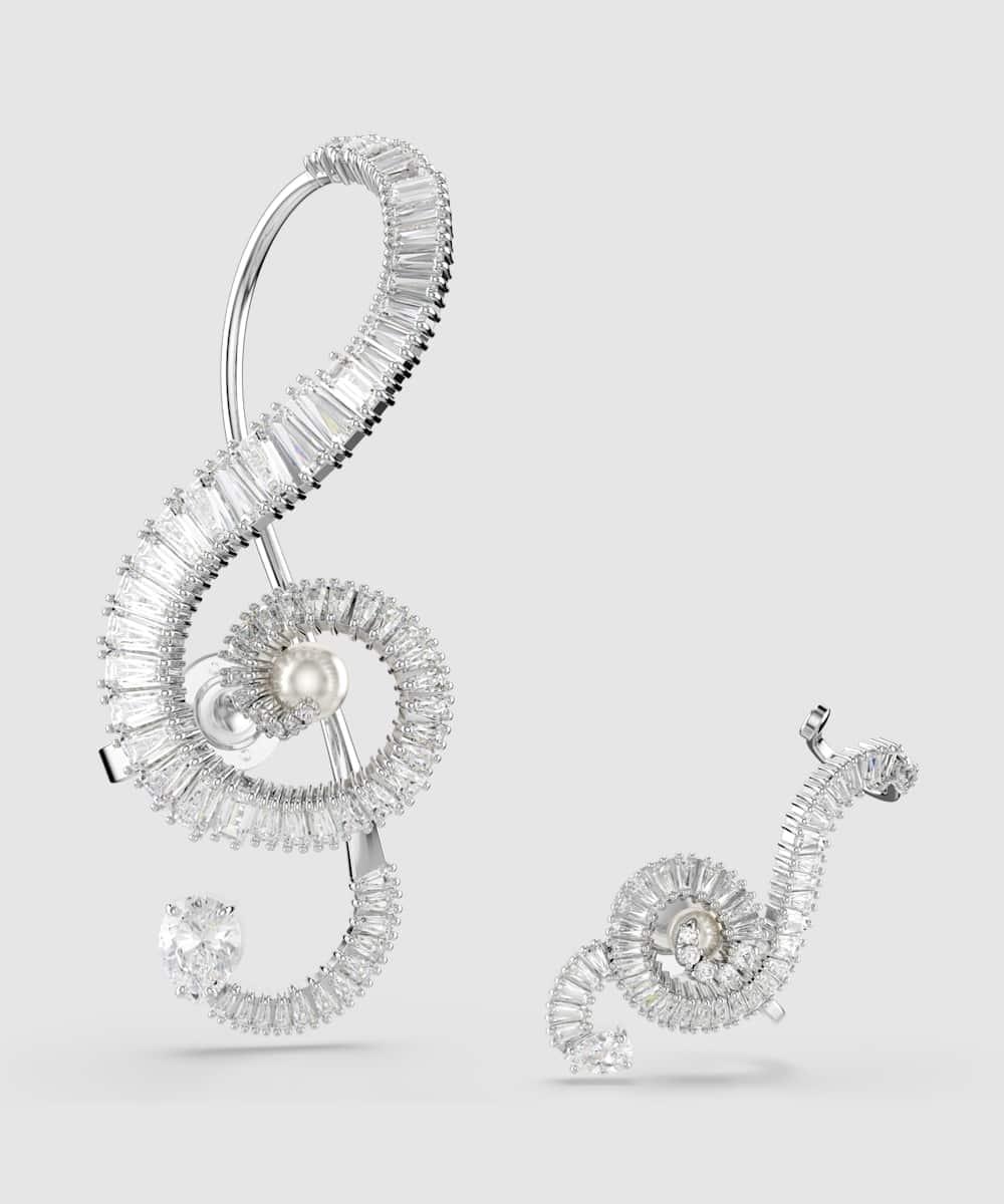 Pendientes de clip ss25 capsule bañado en rodio con circonitas y perla central - Swarovski - Blanco Blanco-1