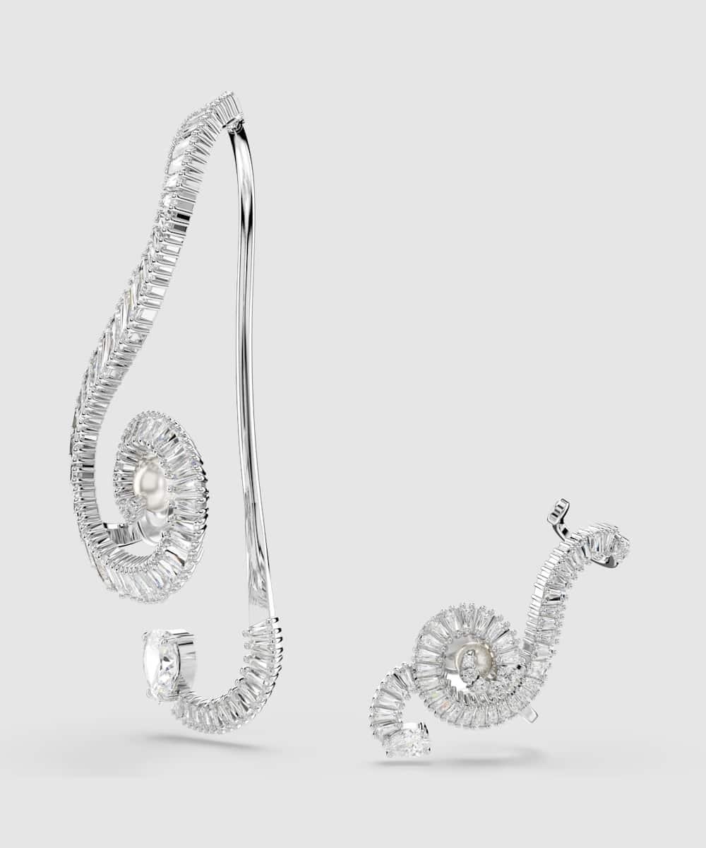 Pendientes de clip ss25 capsule bañado en rodio con circonitas y perla central - Swarovski - Blanco Blanco-2