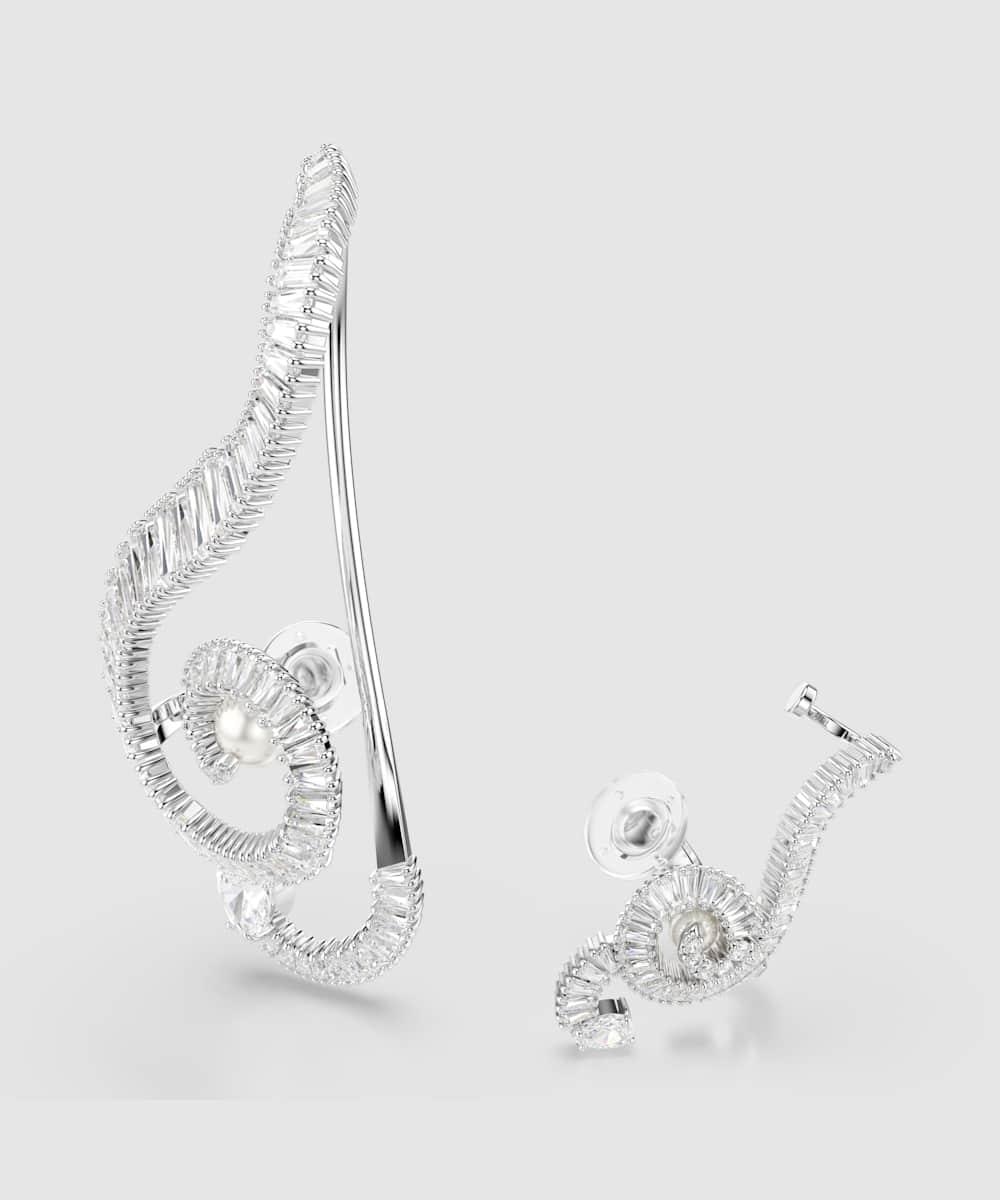 Pendientes de clip ss25 capsule bañado en rodio con circonitas y perla central - Swarovski - Blanco Blanco-3