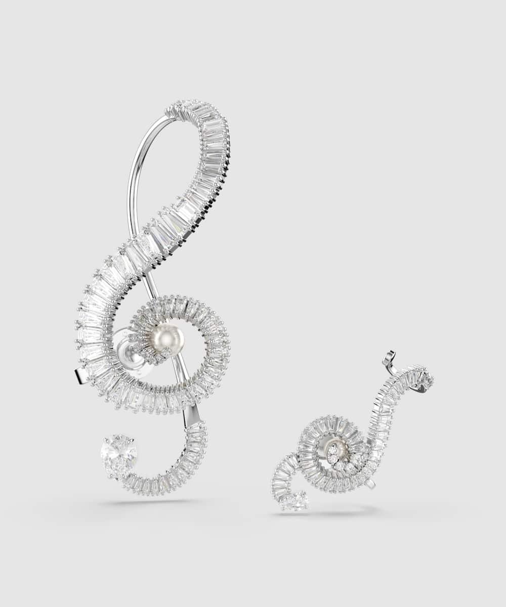 Pendientes de clip ss25 capsule bañado en rodio con circonitas y perla central - Swarovski - Blanco Blanco-5