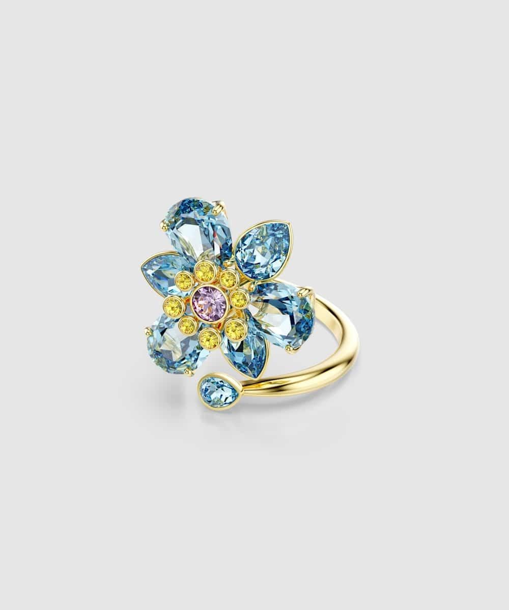 Anillo abierto idillia bañado en oro con cristales multicolor - Swarovski - Azul Azul-1