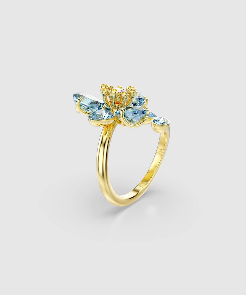 Anillo abierto idillia bañado en oro con cristales multicolor - Swarovski - Azul Azul-2