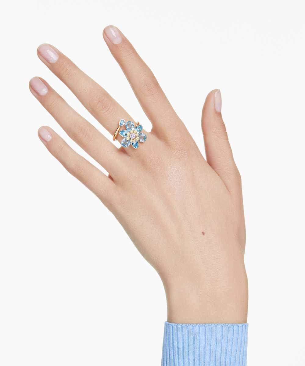 Anillo abierto idillia bañado en oro con cristales multicolor - Swarovski - Azul Azul-5
