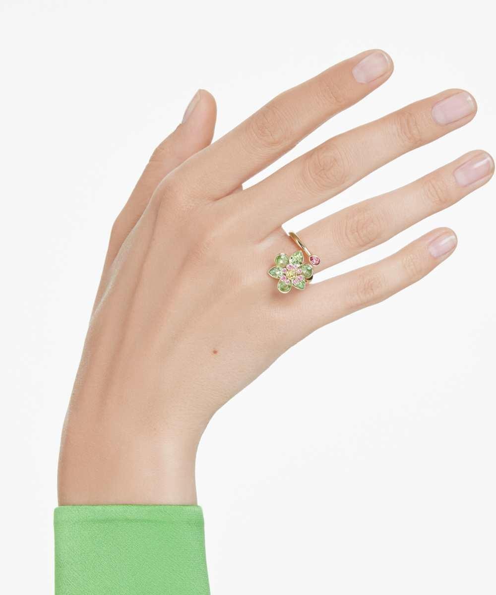 Anillo abierto idyllia bañado en oro con motivo de flor y cristales verdes - Swarovski - Multicolor Multicolor-6