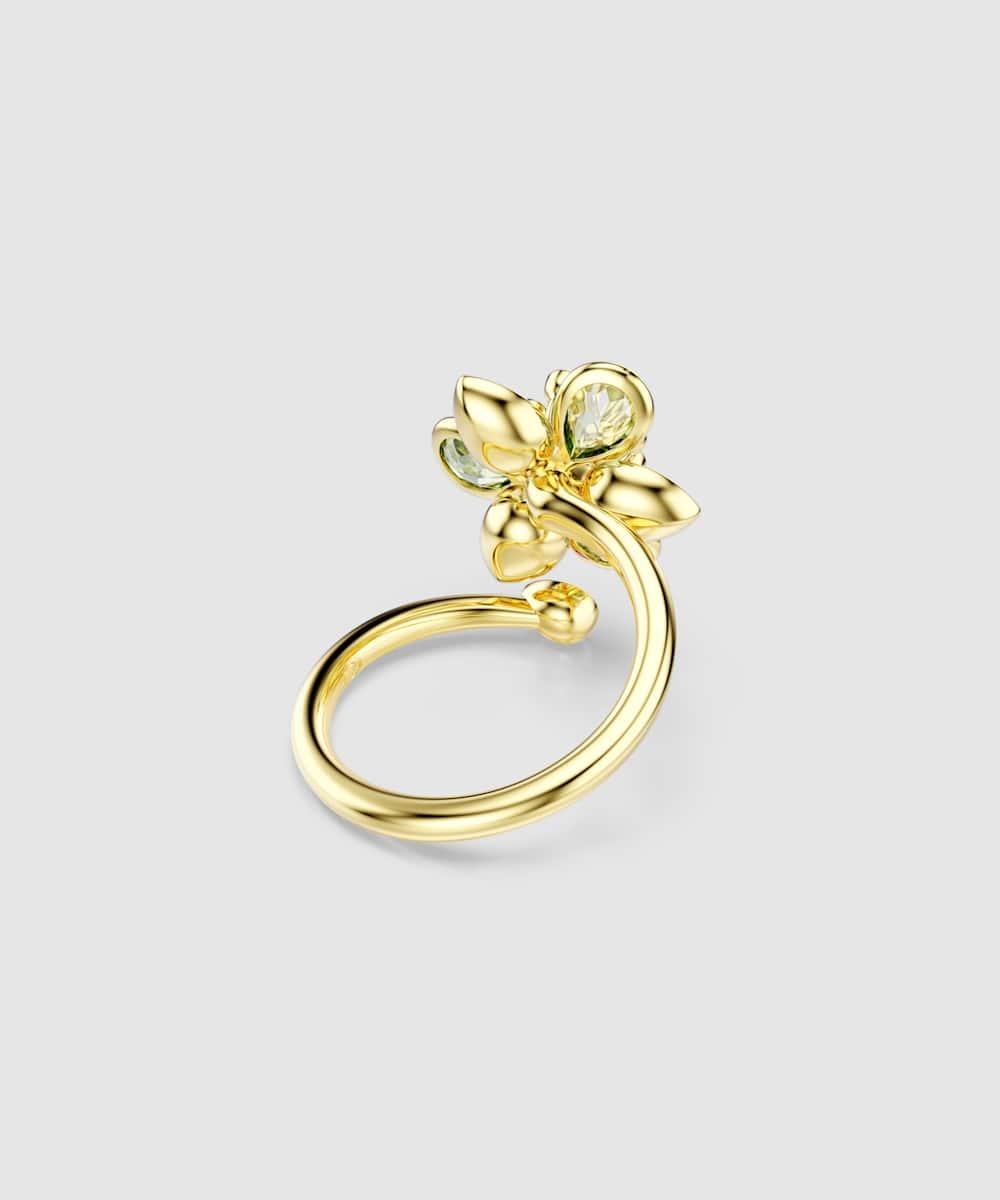 Anillo abierto idyllia bañado en oro con motivo de flor y cristales verdes - Swarovski - Verde Verde-4