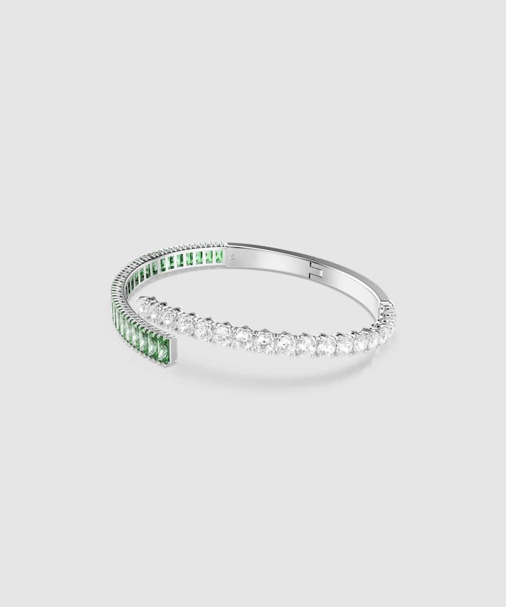 Brazalete matrix bañado en rodio con circonitas - Swarovski - Verde Verde-2