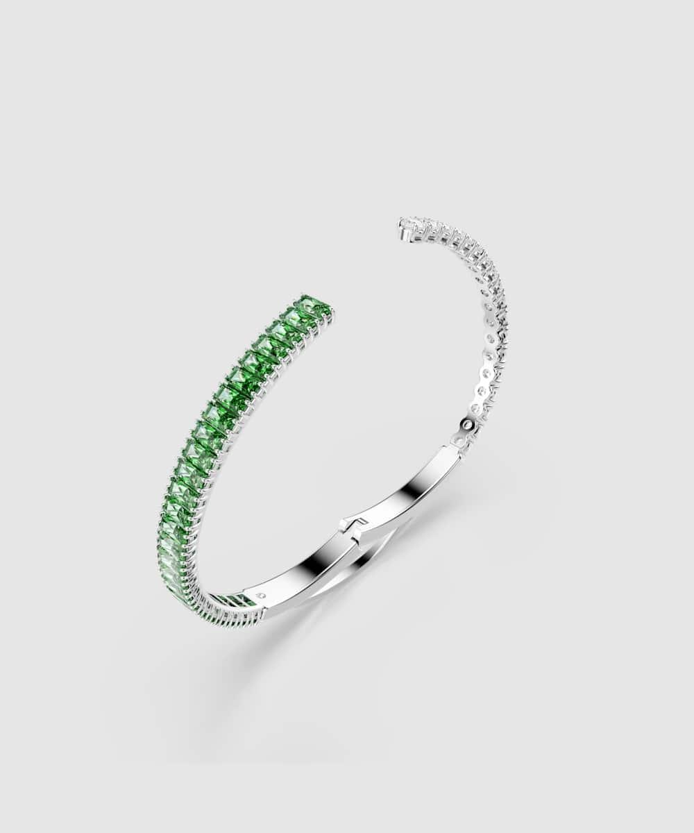 Brazalete matrix bañado en rodio con circonitas - Swarovski - Verde Verde-3