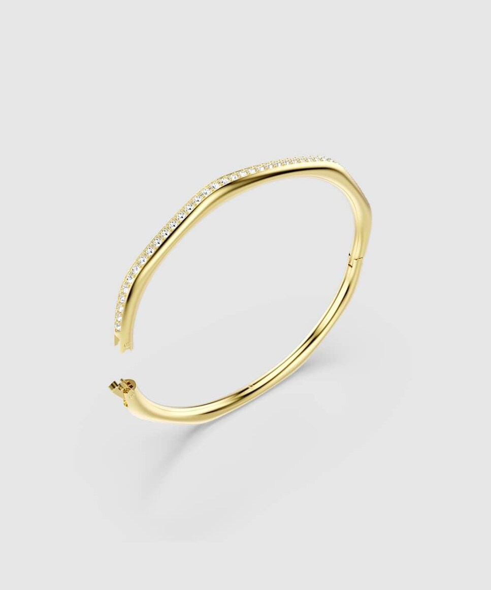 Brazalete Dextera con diseño octogonal y cristales bañada en oro Blanco-3