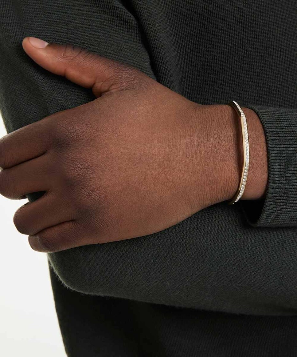 Brazalete Dextera con diseño octogonal y cristales bañada en oro Blanco-6