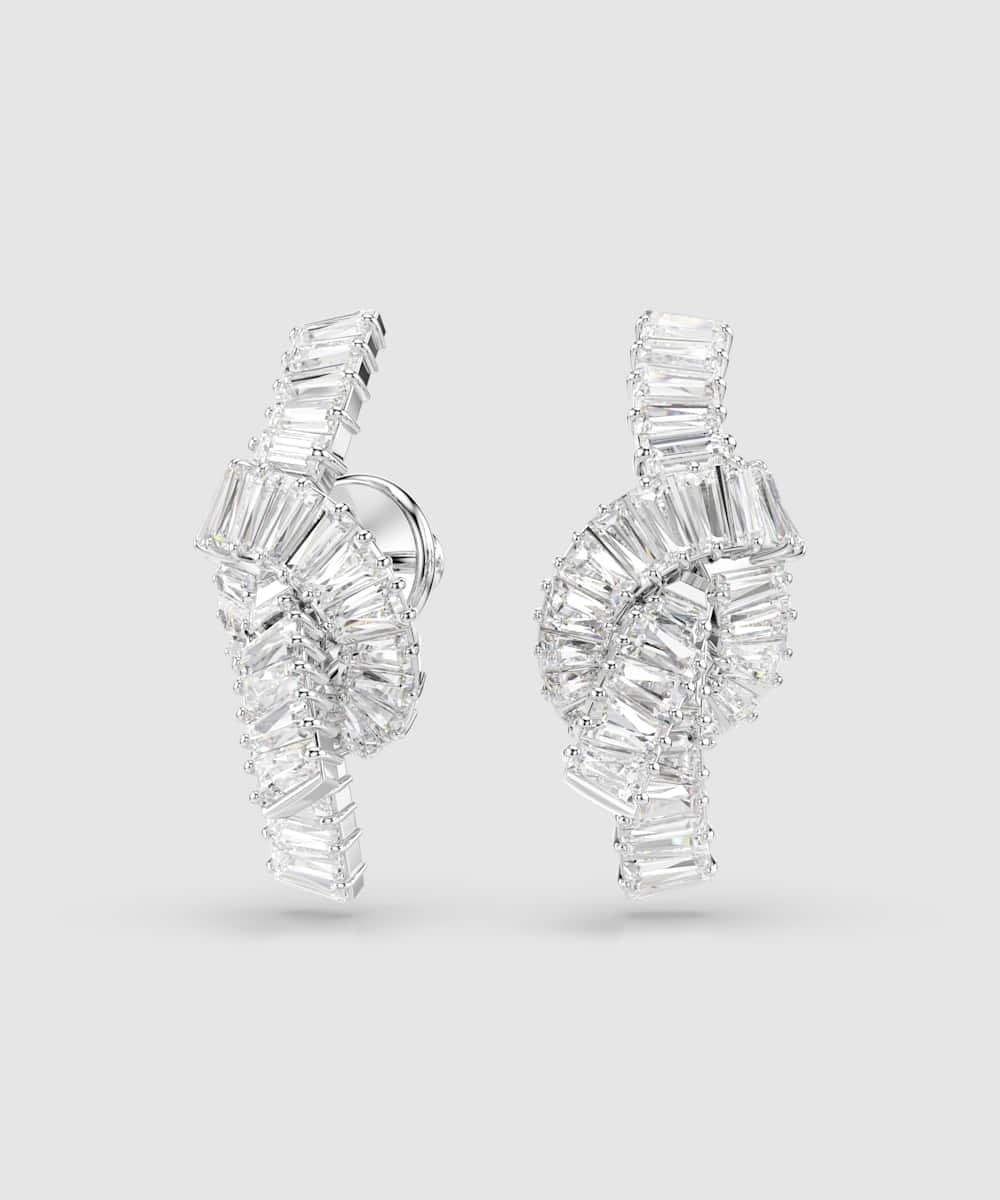 Pendientes matrix bañados en rodio con lazo de circonitas - Swarovski - Blanco Blanco-3