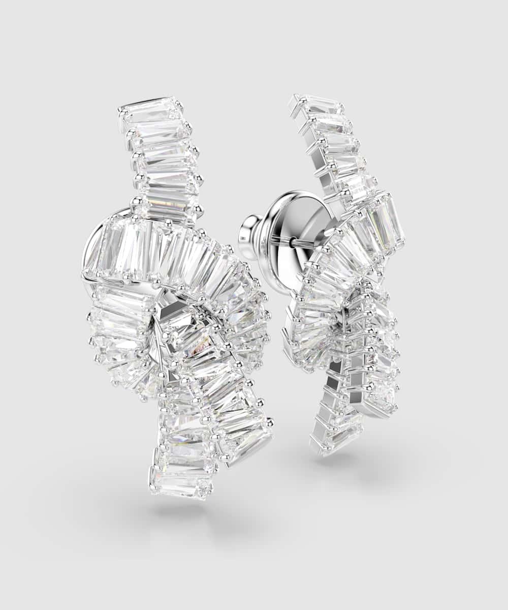 Pendientes matrix bañados en rodio con lazo de circonitas - Swarovski - Blanco Blanco-4