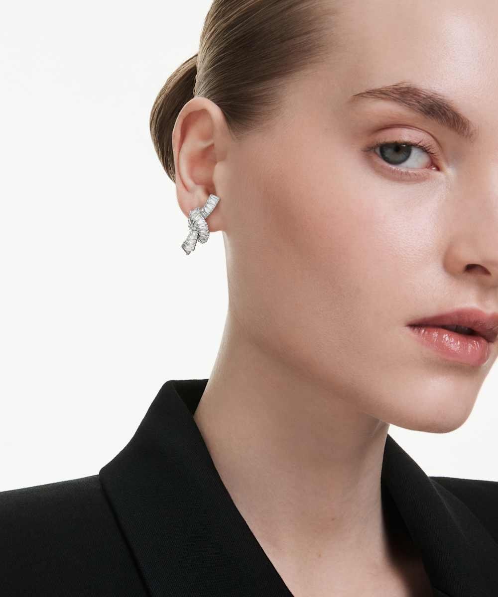 Pendientes matrix bañados en rodio con lazo de circonitas - Swarovski - Blanco Blanco-6