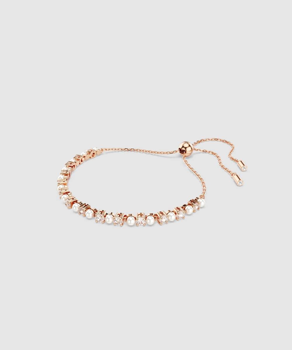 Pulsera tennis matrix bañada en tono oro rosa con cristales - Swarovski - Blanco Blanco-2