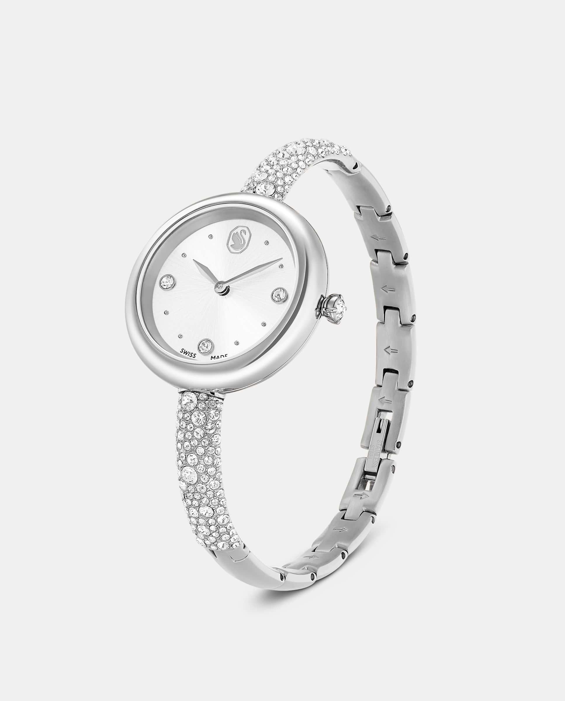 Reloj de mujer sublima estilo brazalete con cristales - Swarovski - Plateado Plateado-3