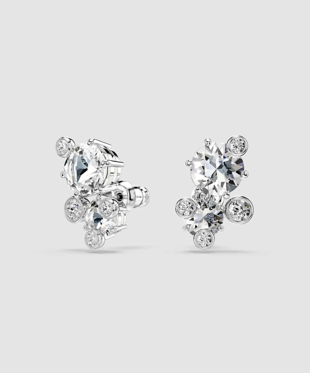Pendientes constella bañados en rodio en forma aleatoria con cristales y circonita - Swarovski - Blanco Blanco-3