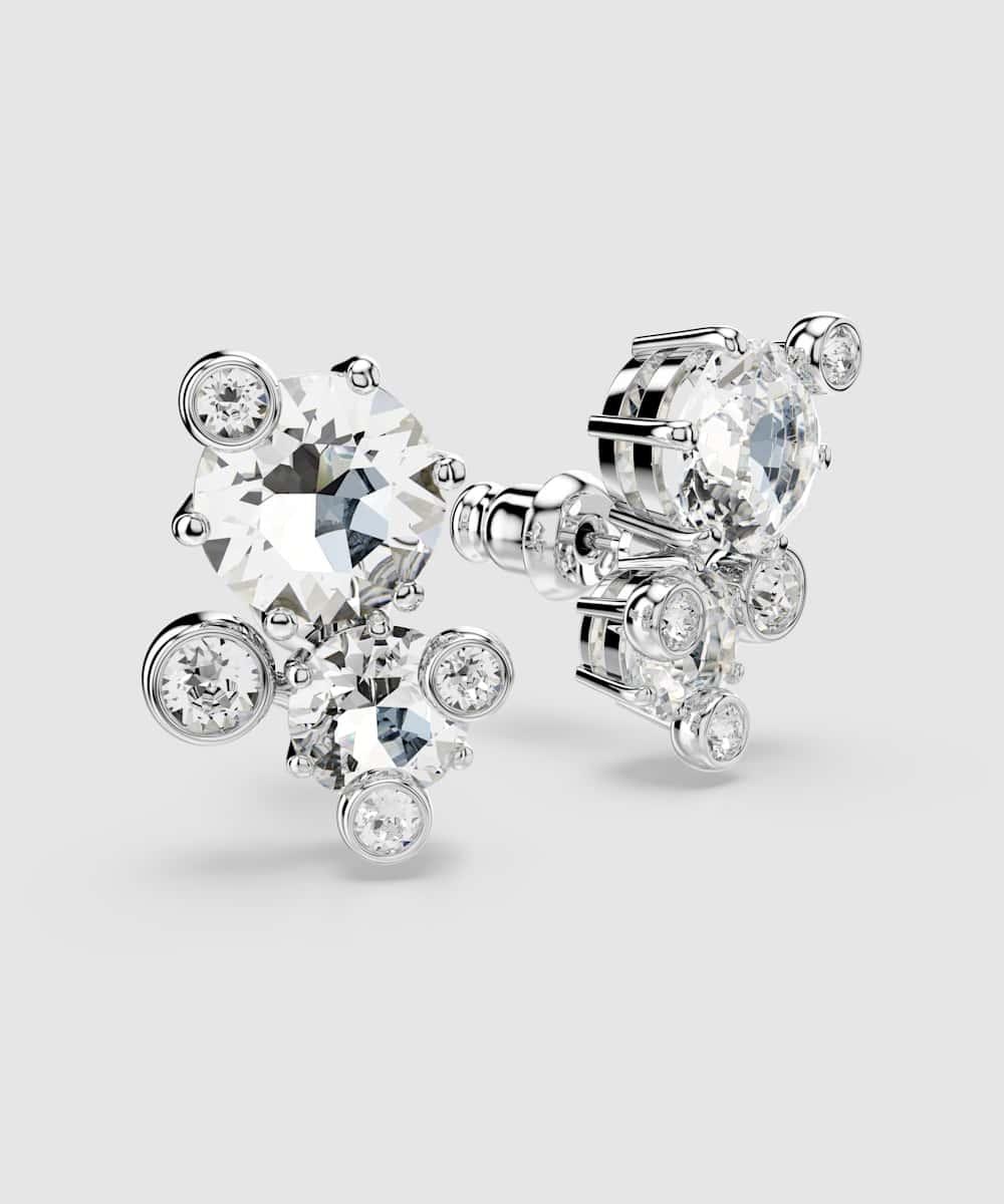 Pendientes constella bañados en rodio en forma aleatoria con cristales y circonita - Swarovski - Blanco Blanco-4