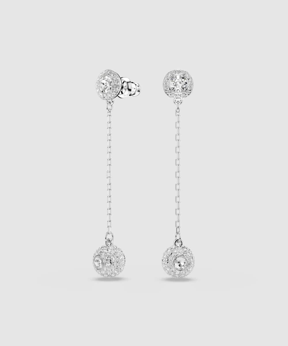 Pendientes largos una angelic bañados en rodio con cristales y cadena - Swarovski - Blanco Blanco-2