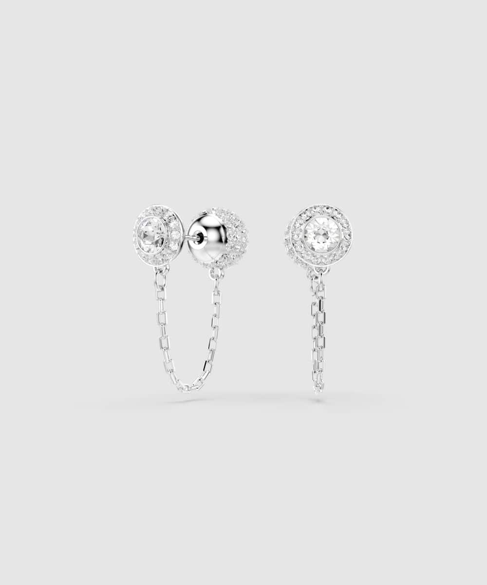 Pendientes largos una angelic bañados en rodio con cristales y cadena - Swarovski - Blanco Blanco-3