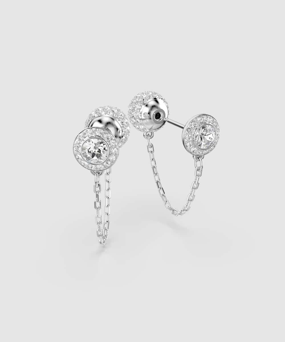 Pendientes largos una angelic bañados en rodio con cristales y cadena - Swarovski - Blanco Blanco-4