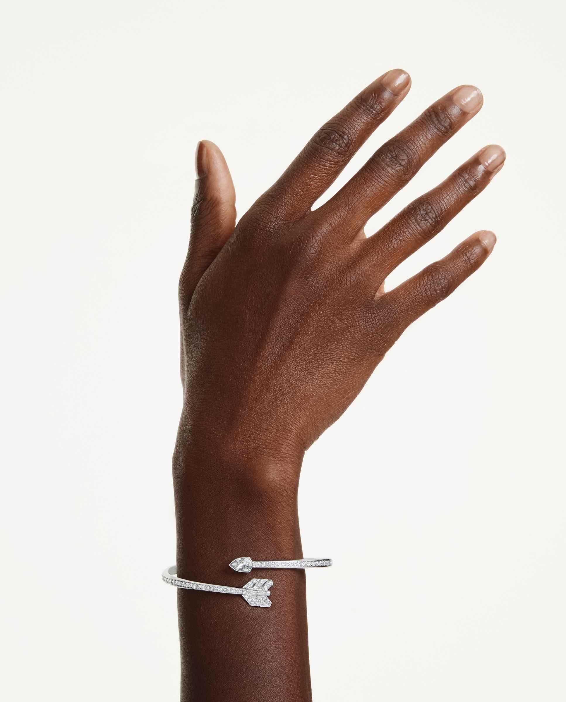 Brazalete idyllia bañado en rodio en forma de flecha con cristales - Swarovski - Blanco Blanco-6