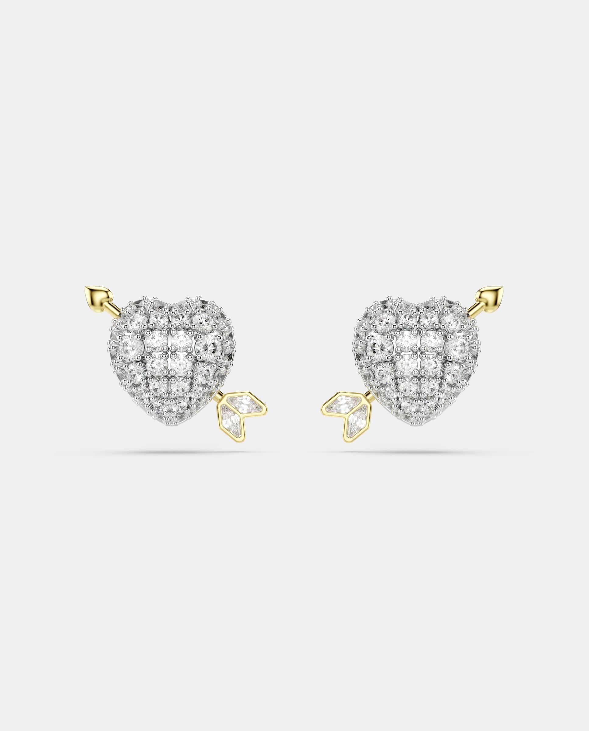 Pendientes idyllia de botón con flecha y corazón de circonitas - Swarovski - Blanco Blanco-1