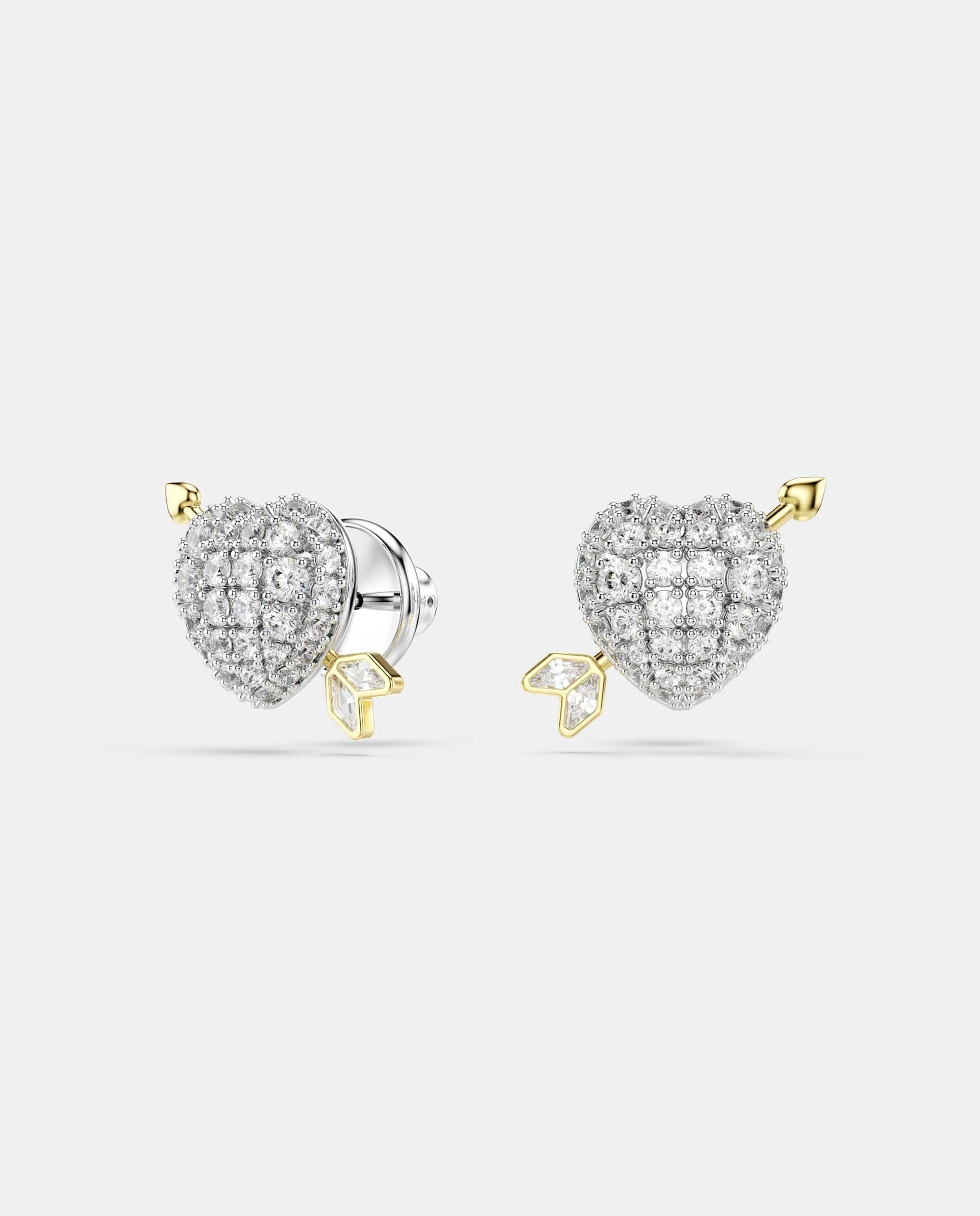 Pendientes idyllia de botón con flecha y corazón de circonitas - Swarovski - Blanco Blanco-2
