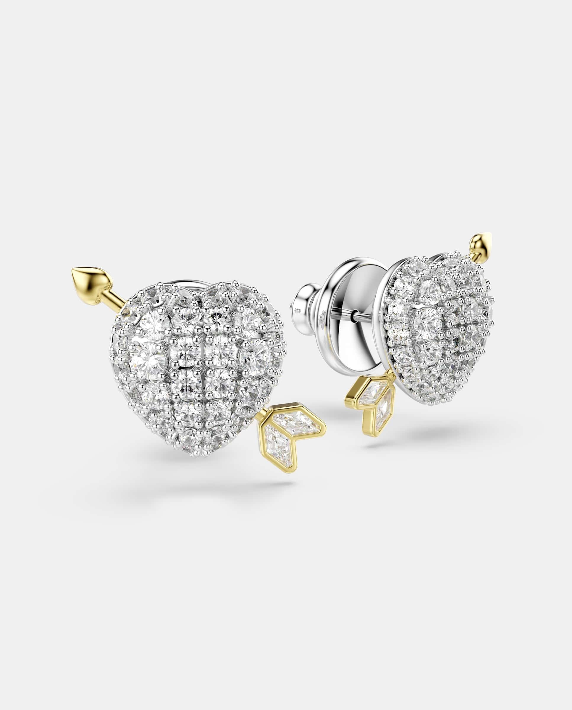 Pendientes idyllia de botón con flecha y corazón de circonitas - Swarovski - Blanco Blanco-3