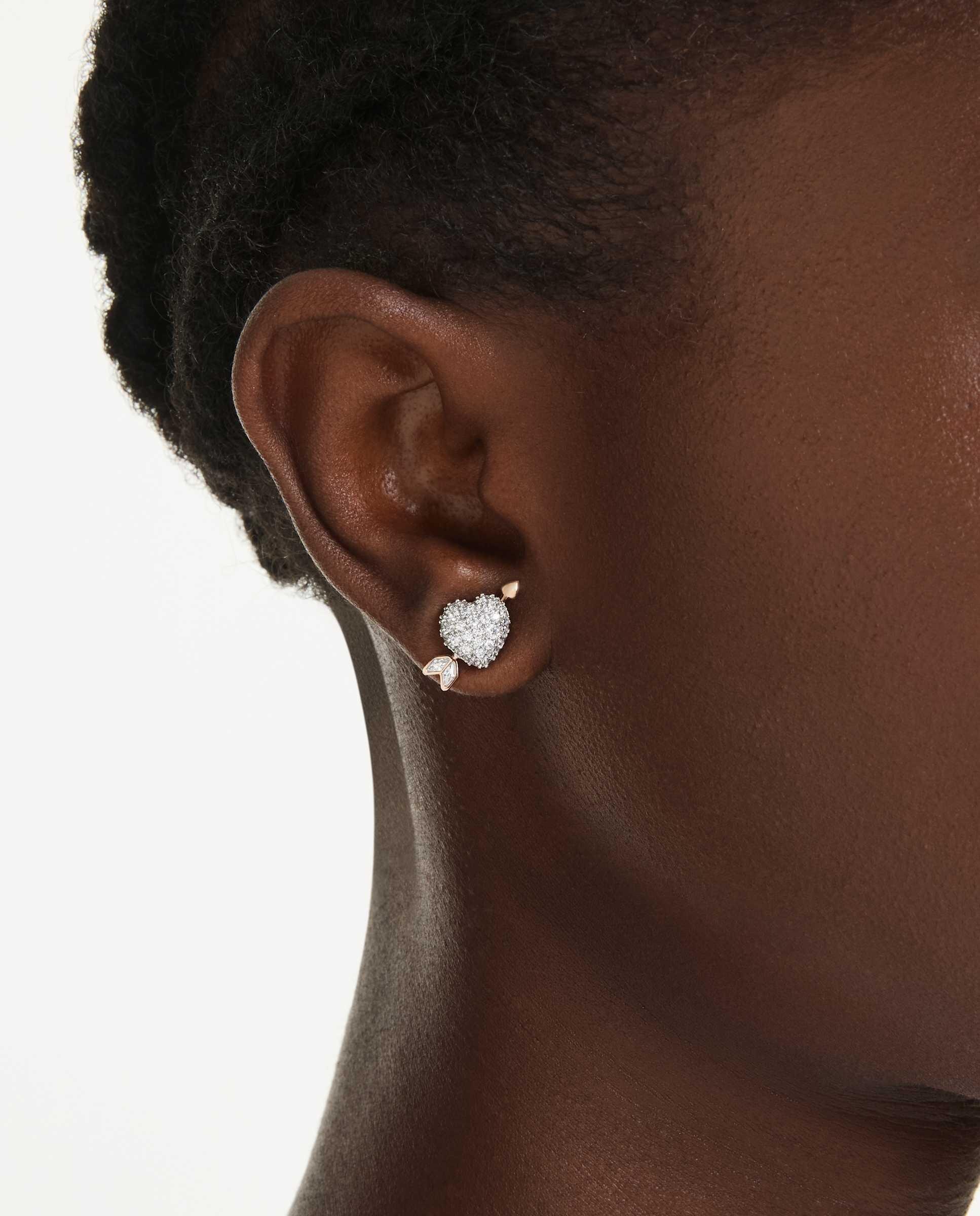 Pendientes idyllia de botón con flecha y corazón de circonitas - Swarovski - Blanco Blanco-5