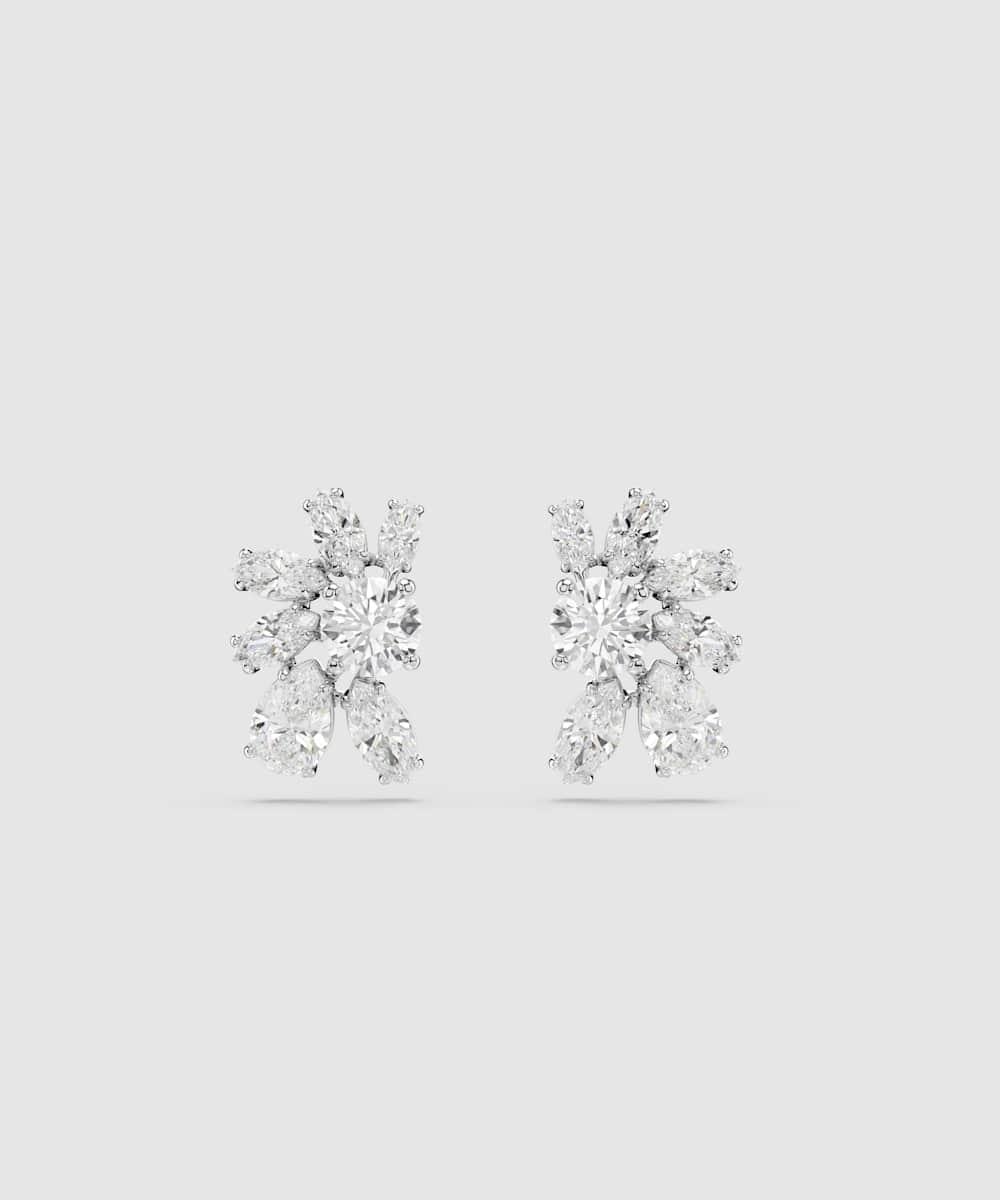 Pendientes gema bañados en rodio con critales en forma de flores - Swarovski - Blanco Blanco-1
