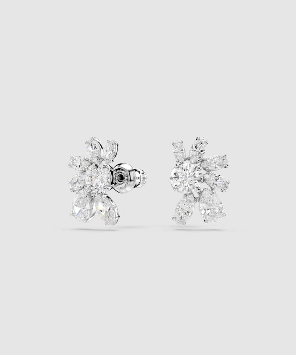 Pendientes gema bañados en rodio con critales en forma de flores - Swarovski - Blanco Blanco-2