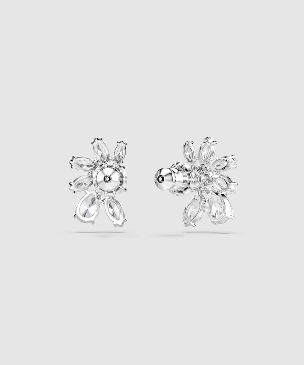 Pendientes gema bañados en rodio con critales en forma de flores - Swarovski - Blanco Blanco-4