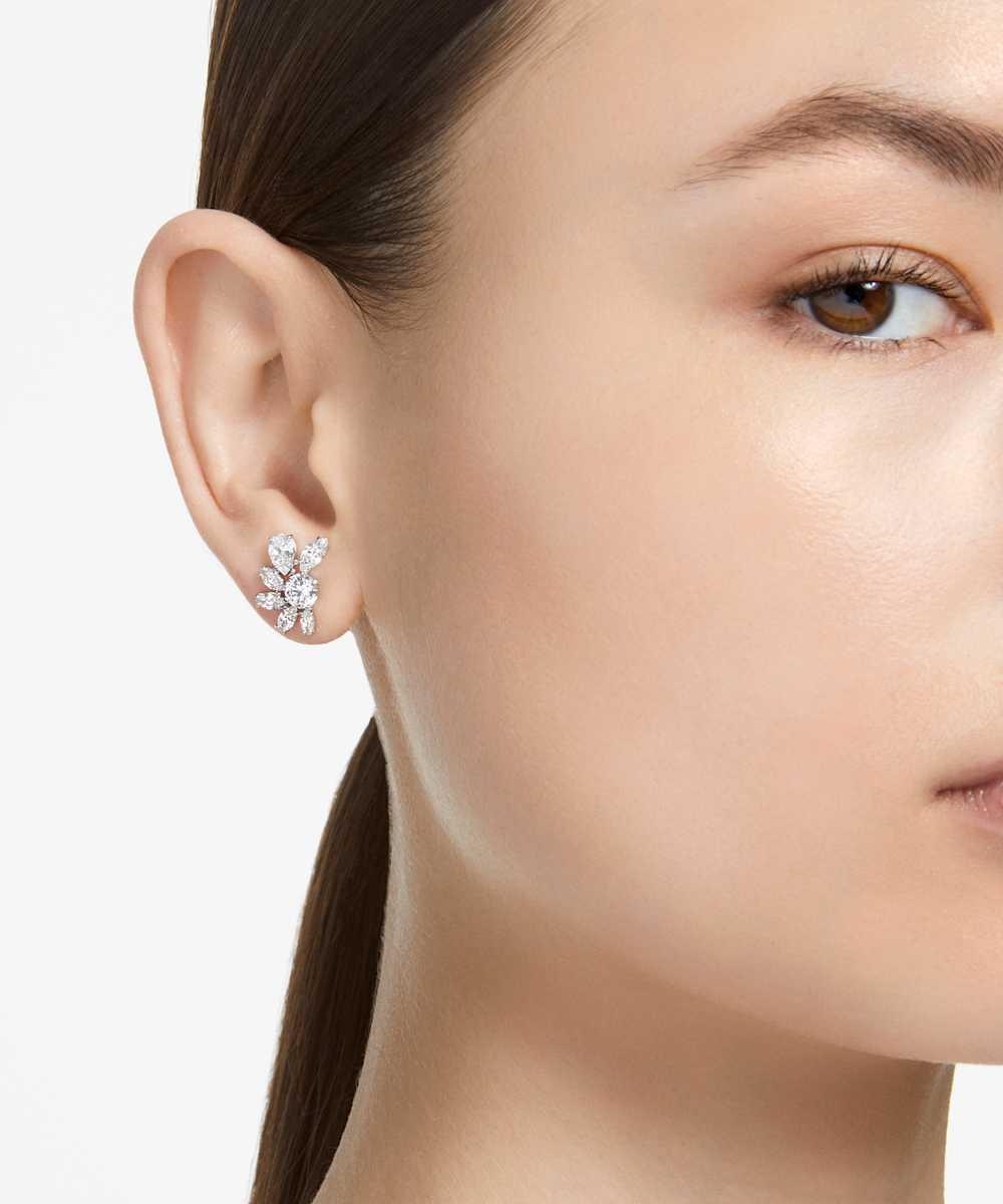 Pendientes gema bañados en rodio con critales en forma de flores - Swarovski - Blanco Blanco-5