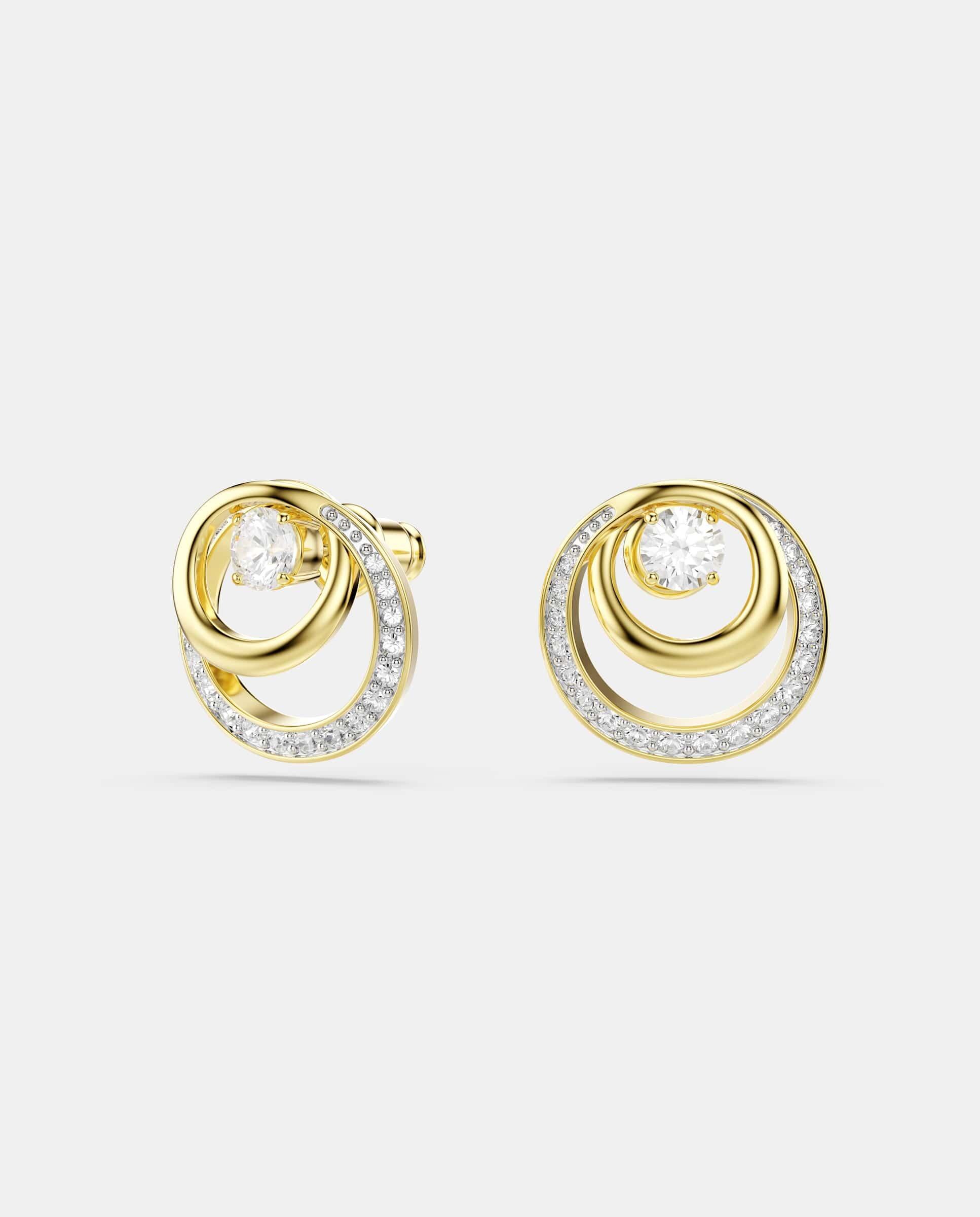 Pendientes hyperbola de botón circulares con circonita bañados en oro - Swarovski - Blanco Blanco-2