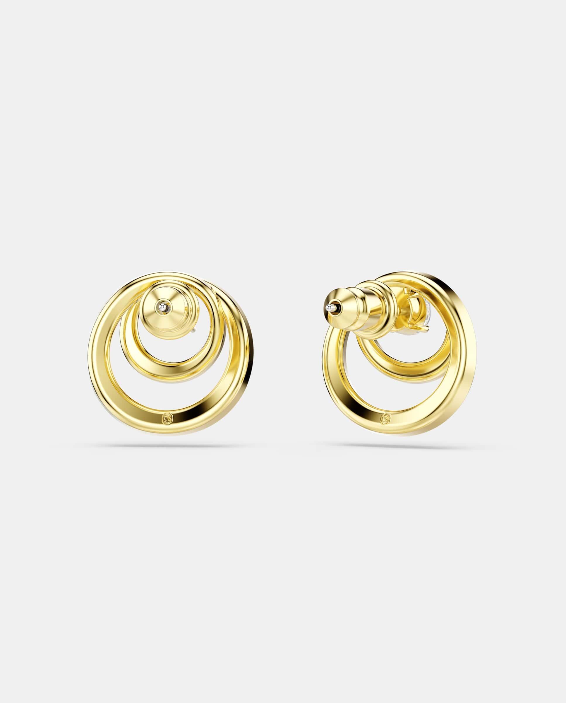 Pendientes hyperbola de botón circulares con circonita bañados en oro - Swarovski - Blanco Blanco-4