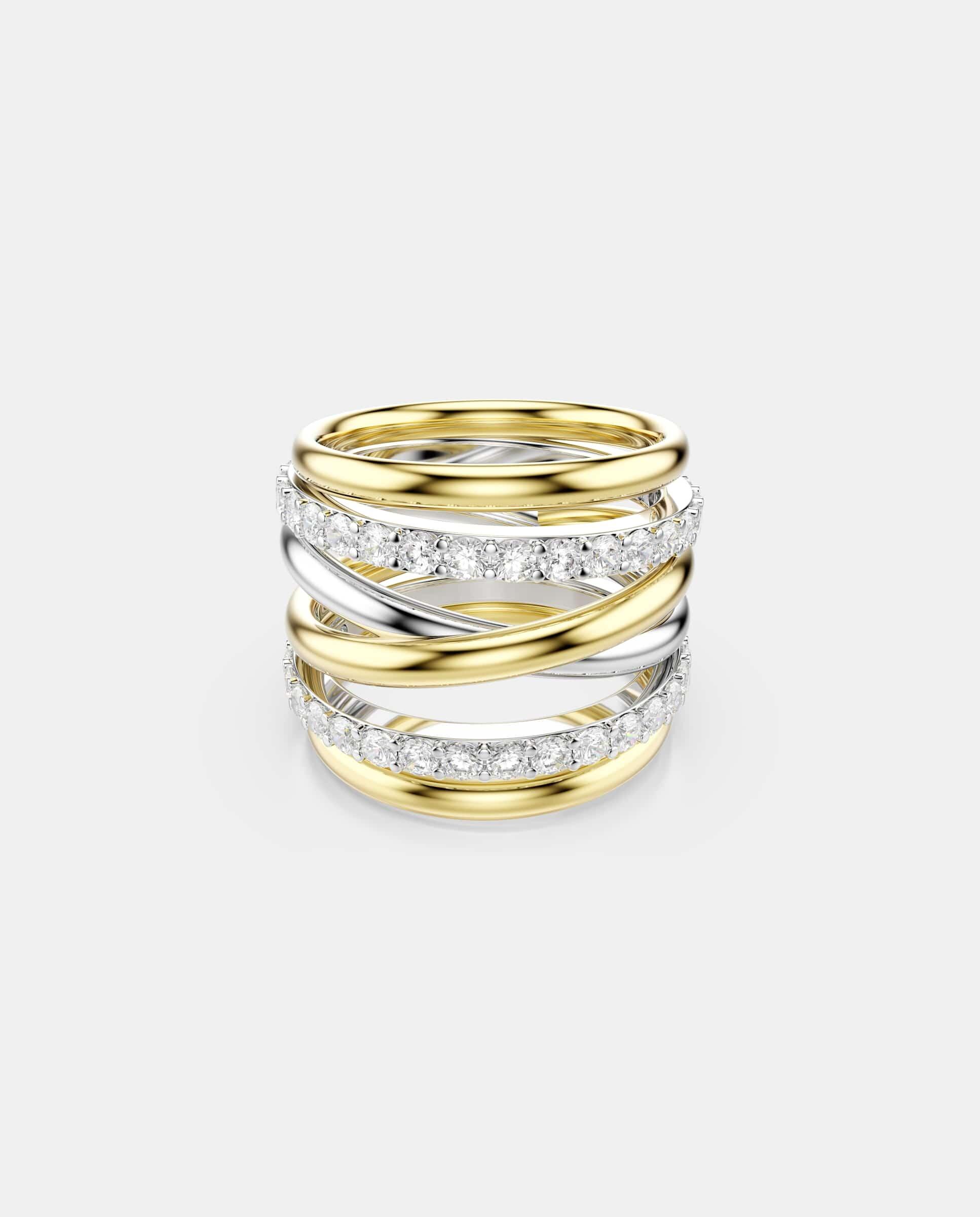 Imagen 0 de Anillo de cóctel hyperbola con combinación de acabados metálicos Blanco