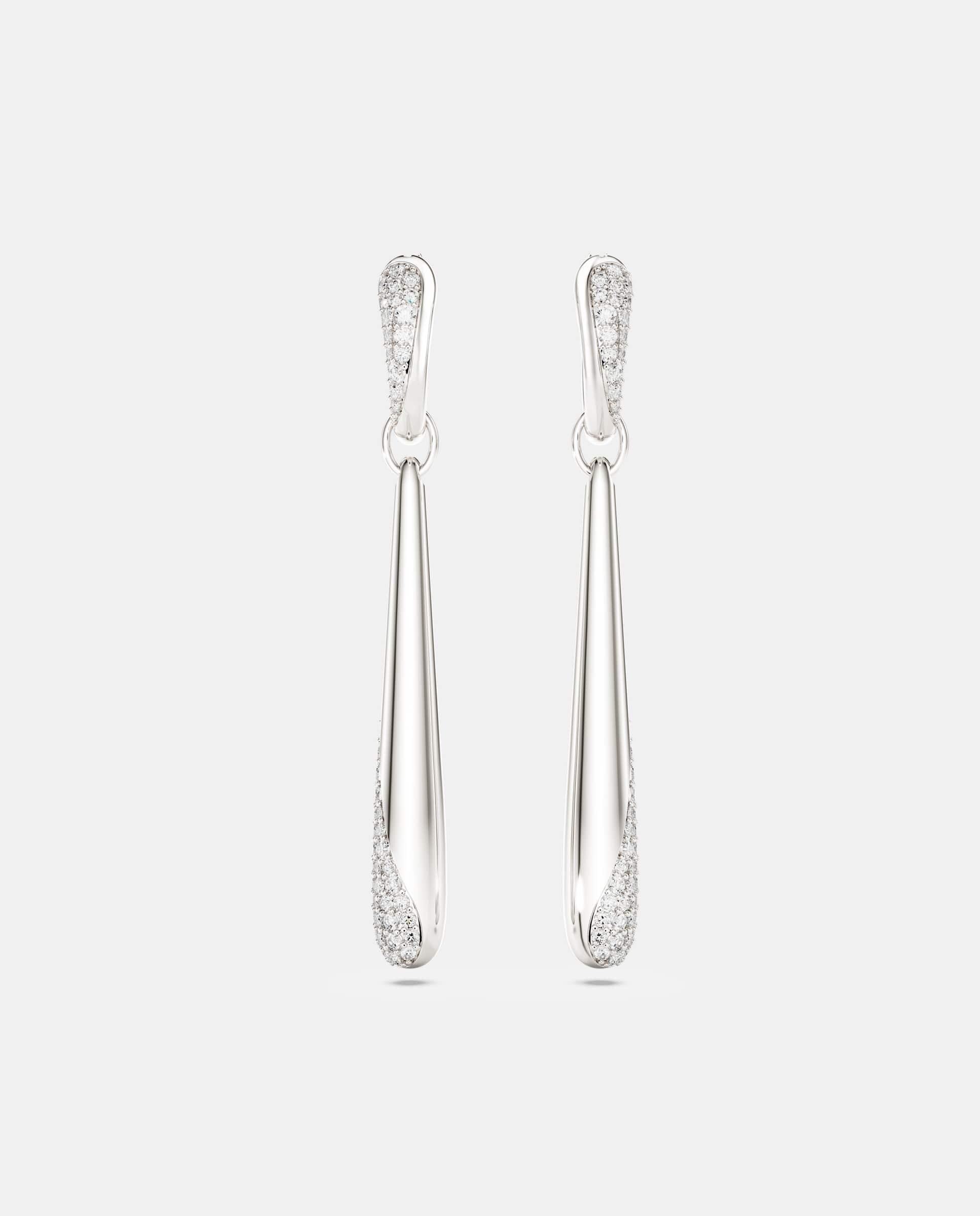 Pendientes de aro y gota classica en plata de ley - Swarovski - Blanco Blanco-2