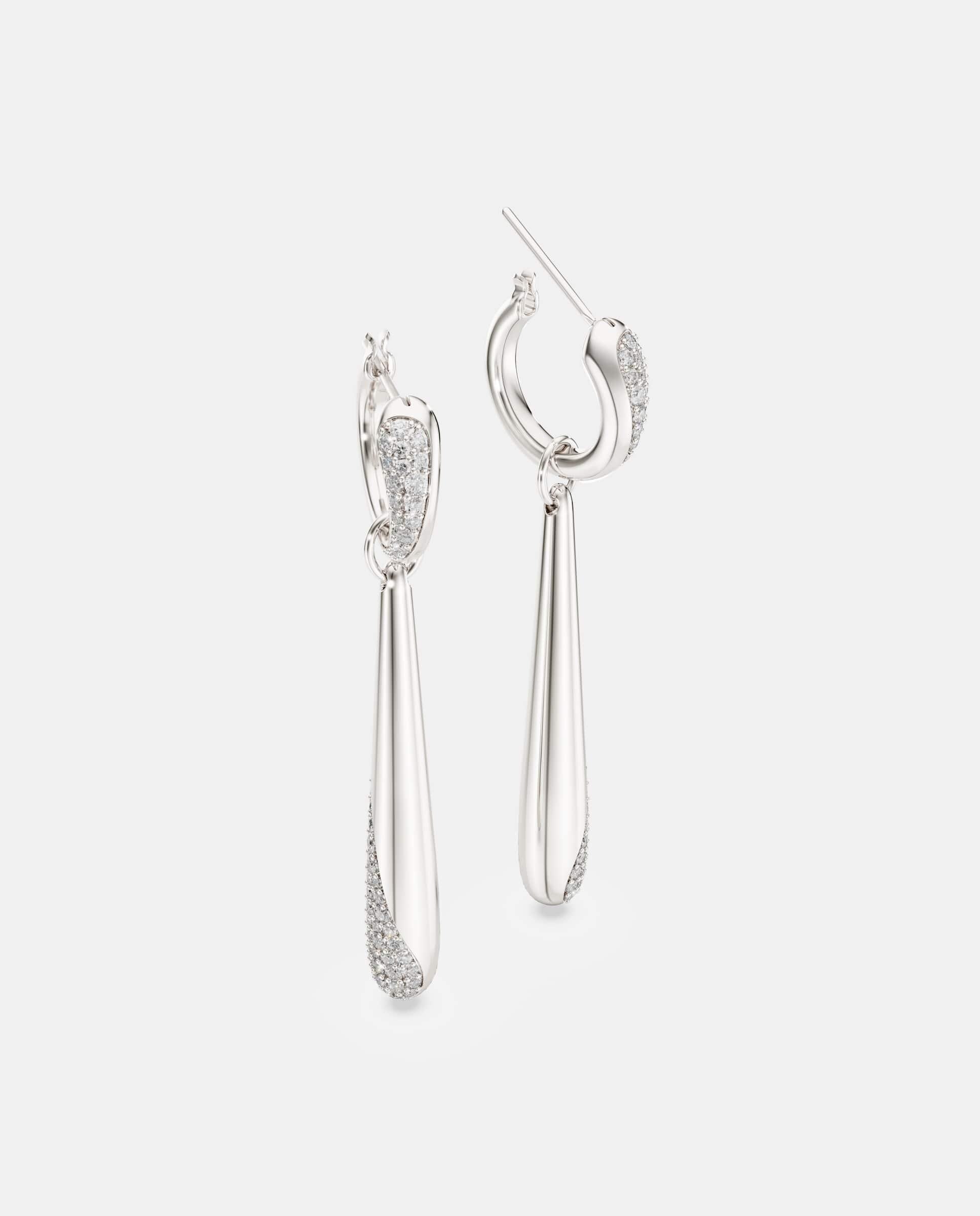 Pendientes de aro y gota classica en plata de ley - Swarovski - Blanco Blanco-3