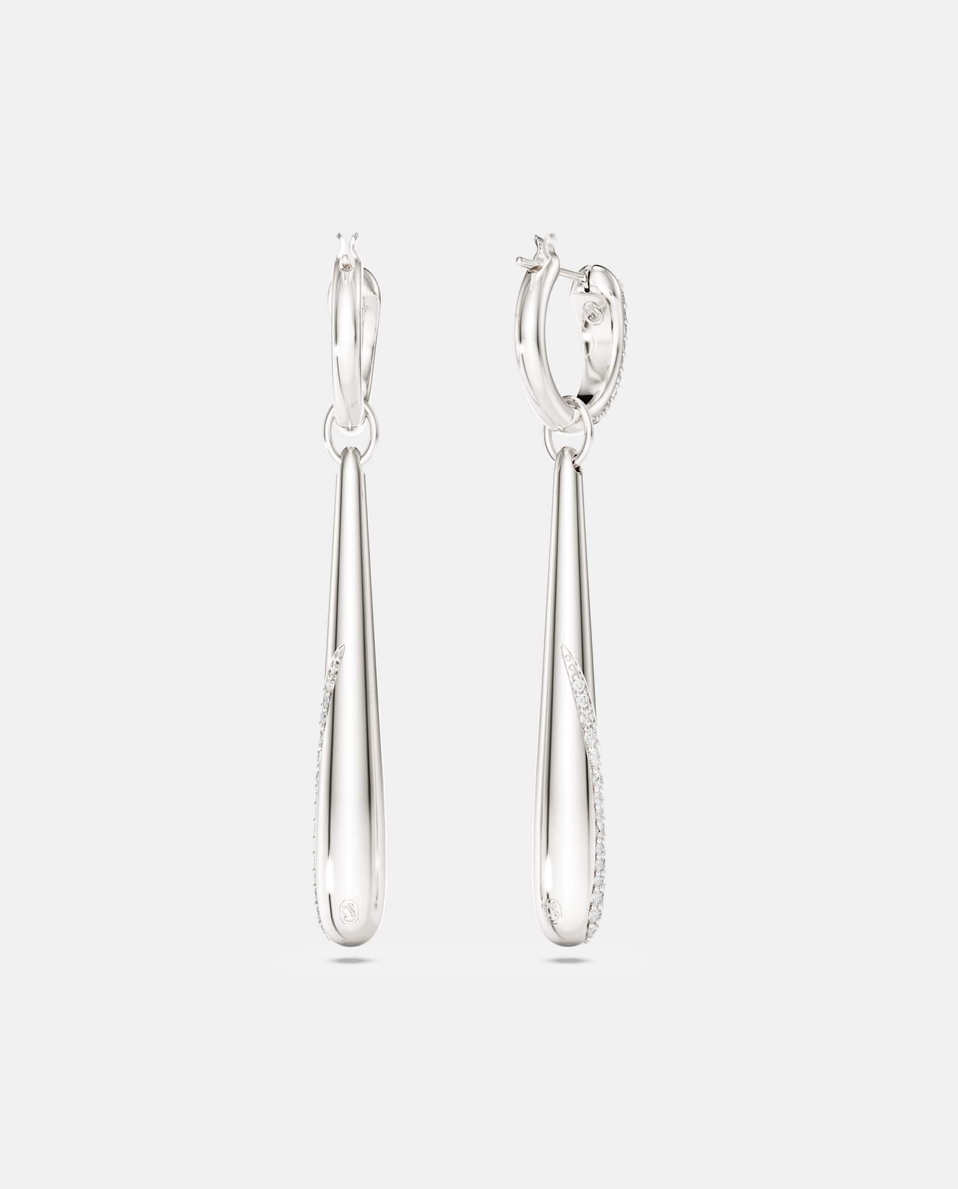 Pendientes de aro y gota classica en plata de ley - Swarovski - Blanco Blanco-4