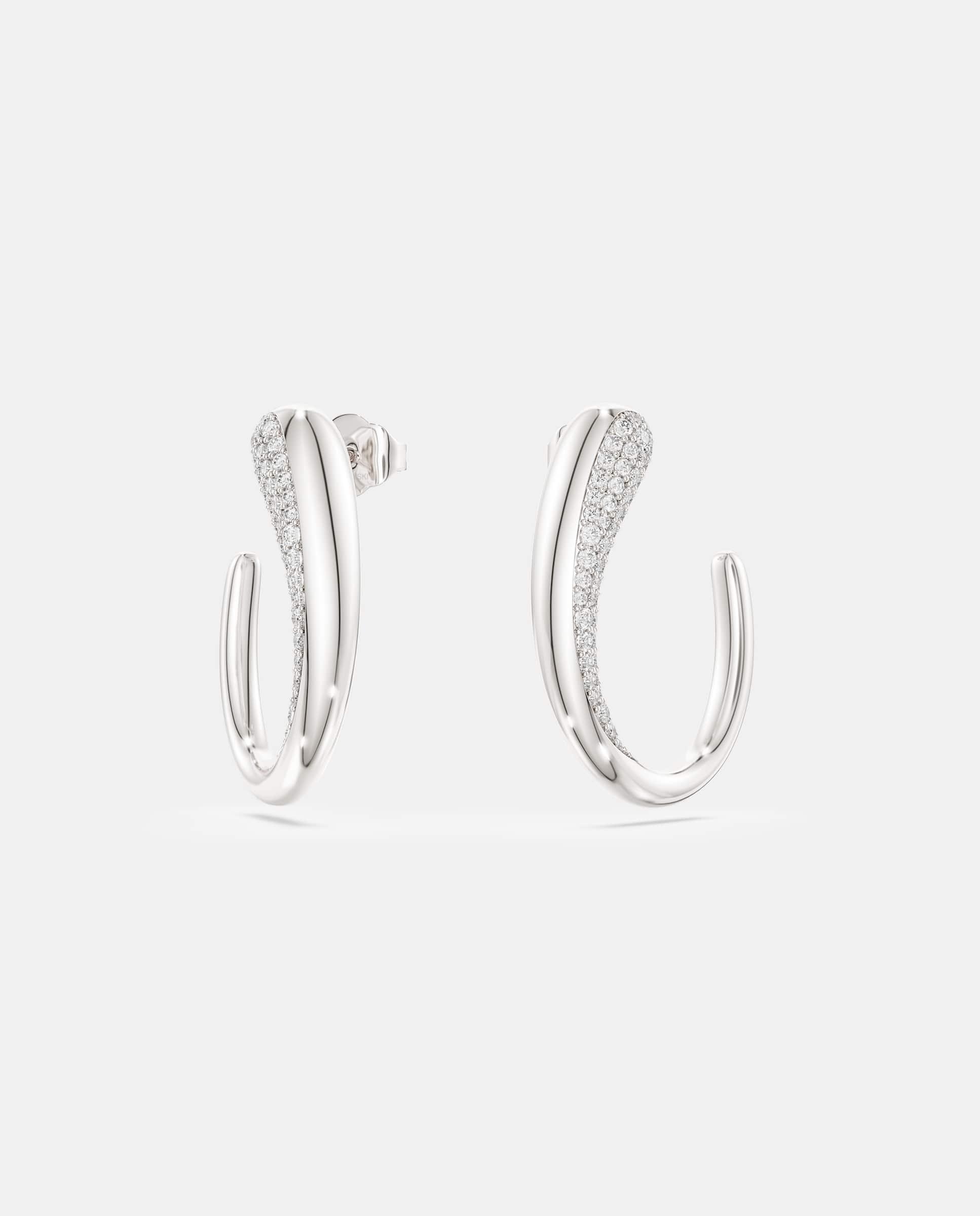 Pendientes de aro classica en plata de ley - Swarovski - Blanco Blanco-2