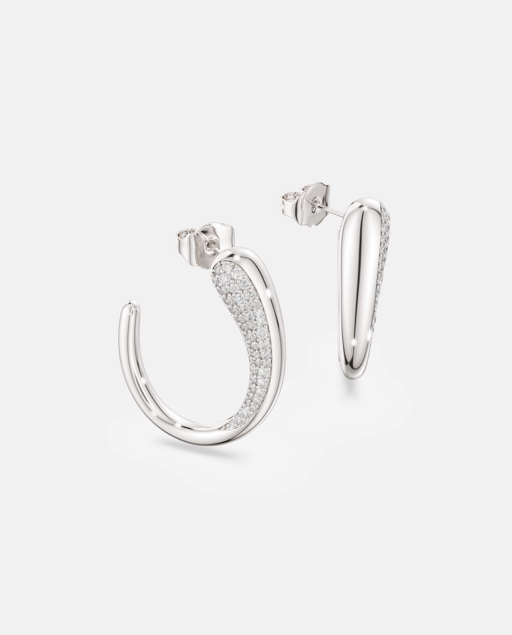 Pendientes de aro classica en plata de ley - Swarovski - Blanco Blanco-3