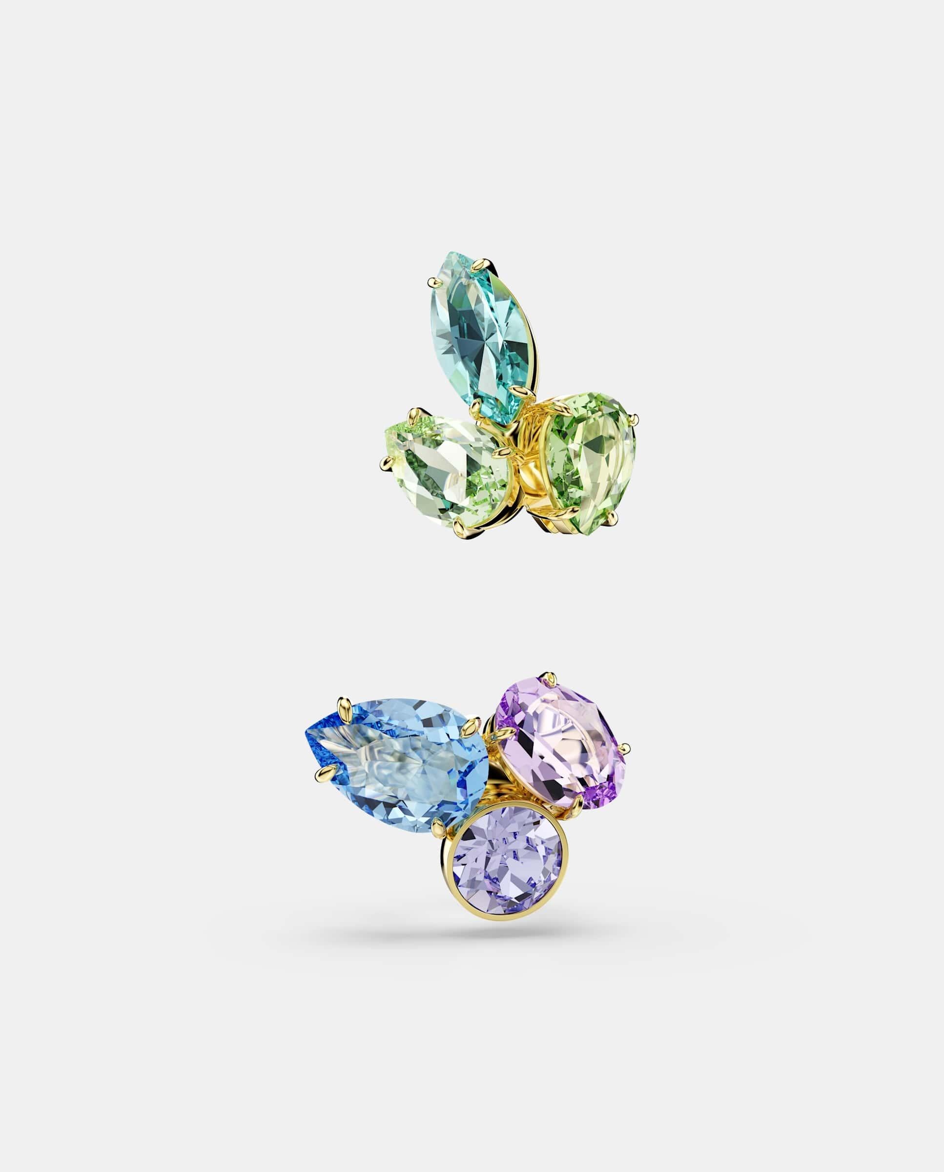 Pendientes de botón gema bañados en oro con cristales - Swarovski - Multicolor Multicolor-1