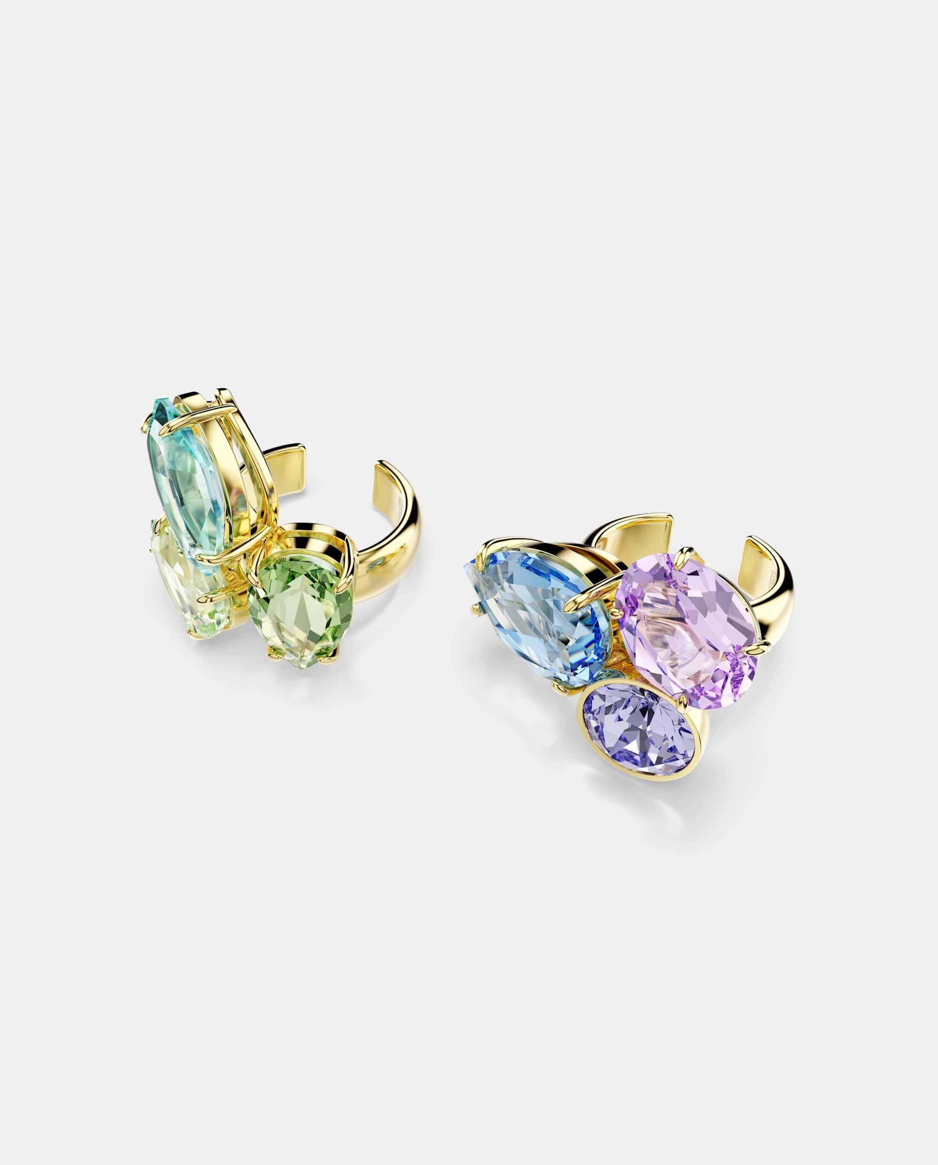 Pendientes de botón gema bañados en oro con cristales - Swarovski - Multicolor Multicolor-2