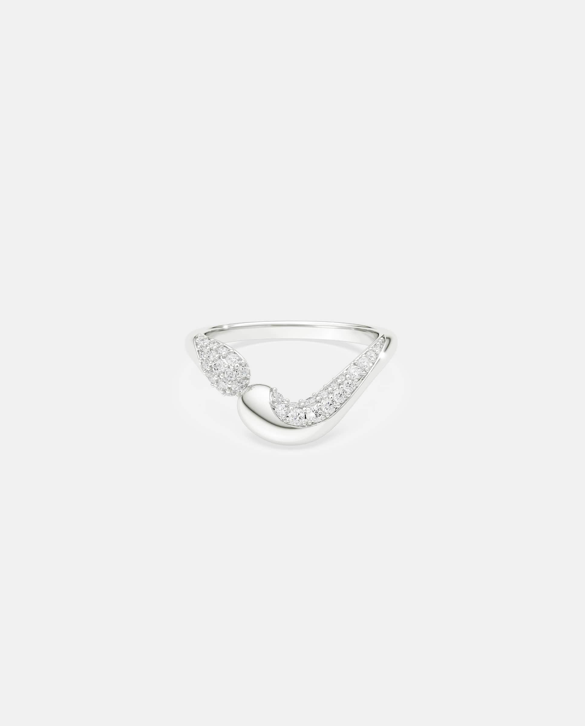 Anillo abierto classica con contornos ondulados de plata de ley - Swarovski - Blanco Blanco-1