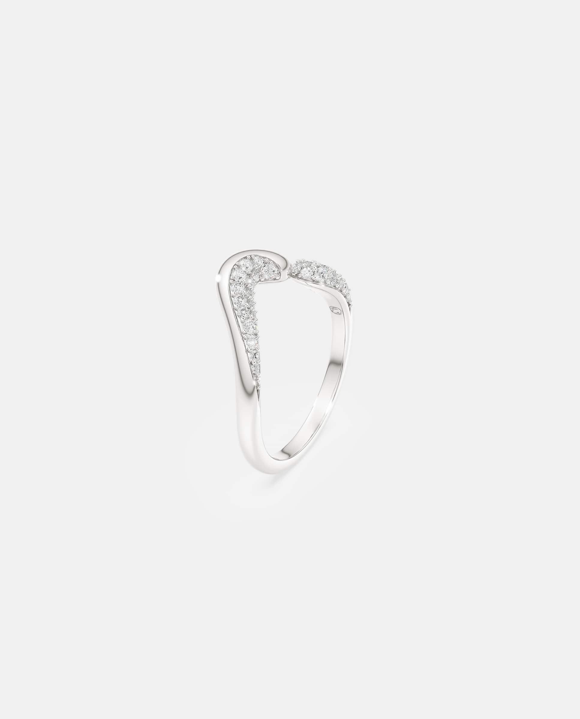 Anillo abierto classica con contornos ondulados de plata de ley - Swarovski - Blanco Blanco-2