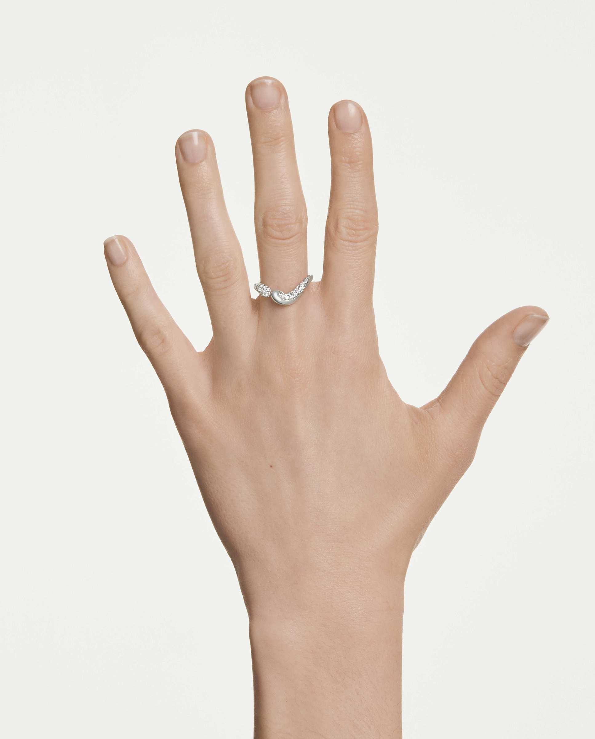 Anillo abierto classica con contornos ondulados de plata de ley - Swarovski - Blanco Blanco-5